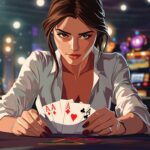 A female Dealer shuffling poker cards in a casino